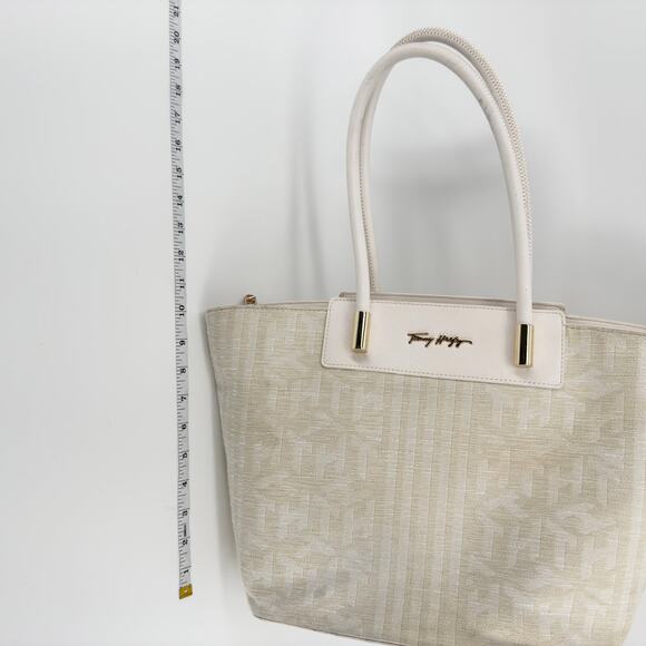 Tommy Hilfiger Tote Handbag - Canvas Large Bag with Leather Handles AW12310 - Picture 13 of 16